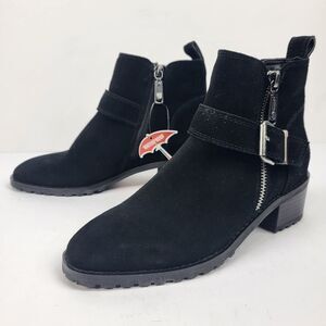 Blondo Women Susan Zip Buckle Waterproof Suede Bootie Side Zip Black Size 5.5M
